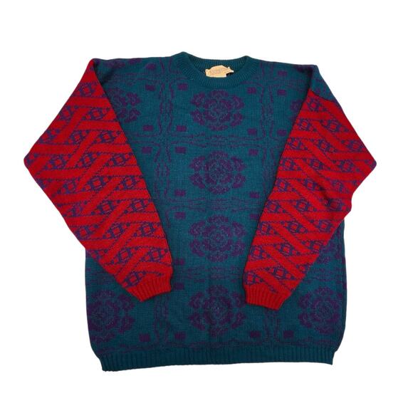 Justine Todd Sweaters - 80s/90s Vintage Justine Todd Vintage Multicolor Pullover Sweater Plus Size 1X